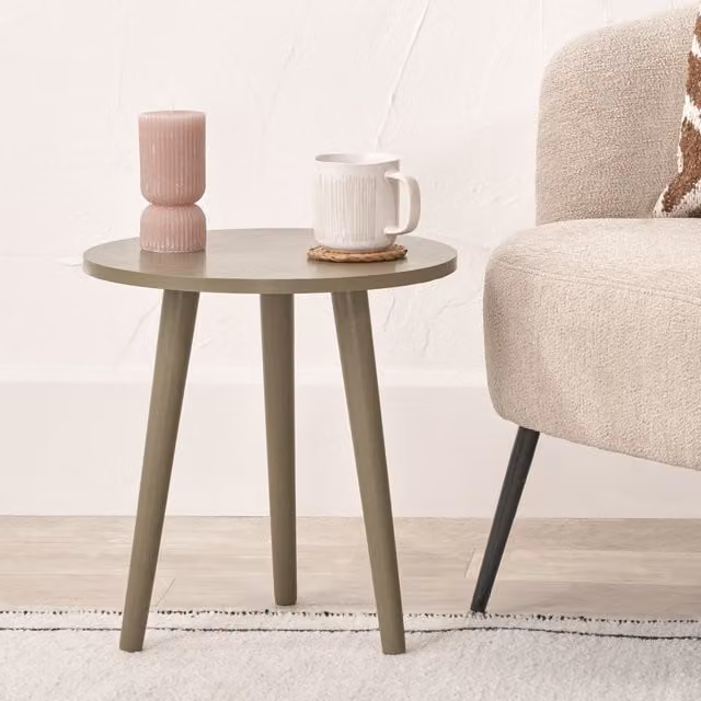 Pacific Lifestyle Croft Mid-Century Round Pine Wood Side Table in Olive Green