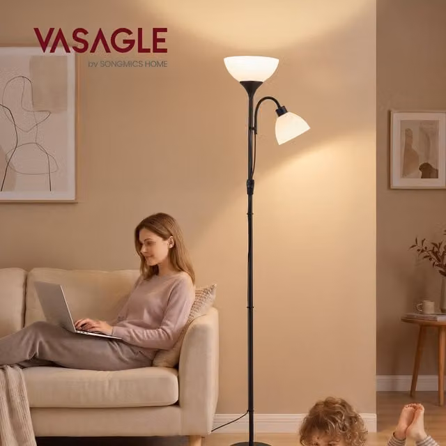 VASAGLE LED Floor Lamp, Black Adjustable Standing Reading Light and Uplighter