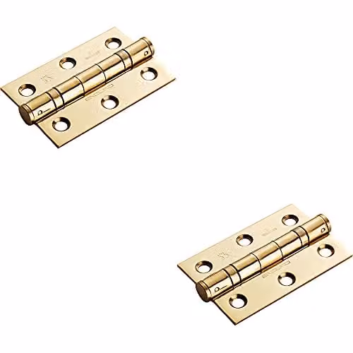 Loops 2 Pack of 7 Ball Bearing Hinges in Brass, W/D/H: 76 x 51 x 2 mm