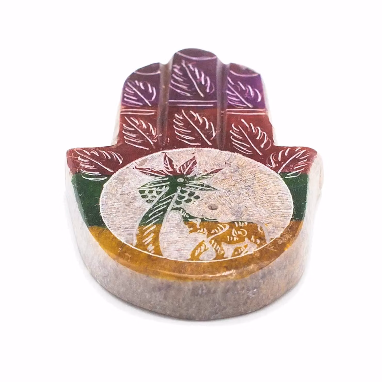 KDMD Multicolour Soapstone Hamsa Incense Holder, W: 9 cm, D: 6 cm – 2