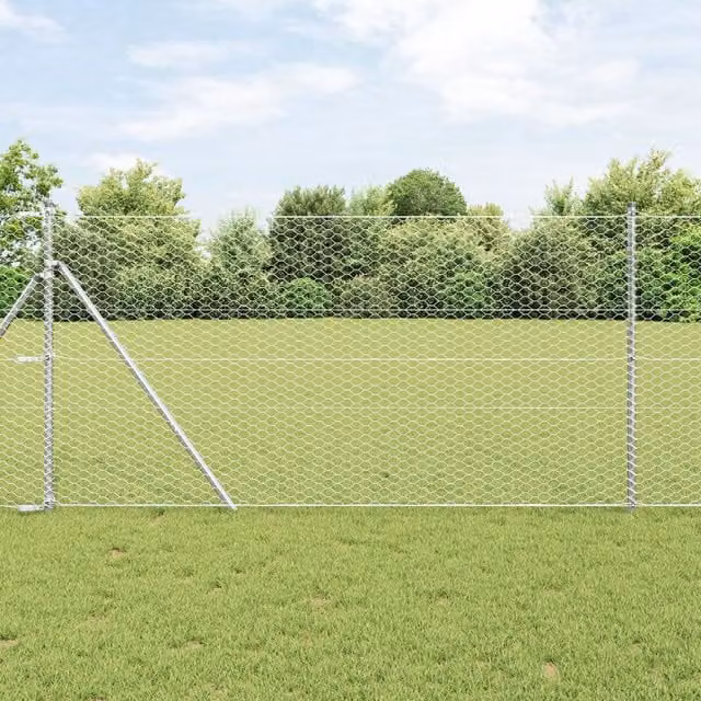 Berkfield Home Hexagon Fence in Silver Galvanised Steel, H: 140 cm x L: 100 m