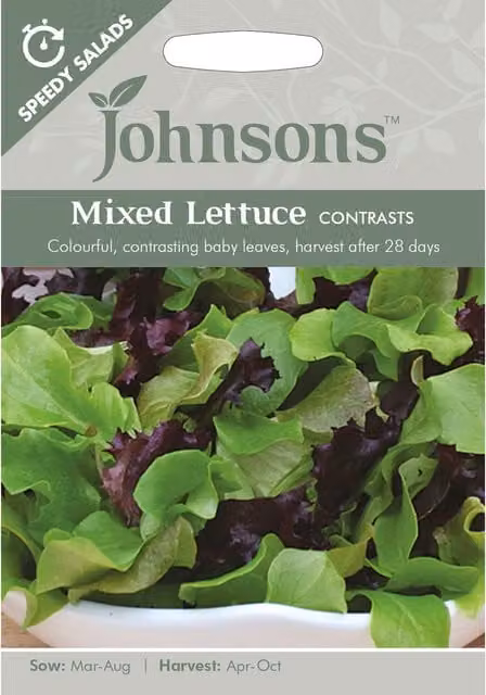 Johnsons Mixed Lettuce Contrasts Vegetable Seeds, Multicolour Red and Green Variety