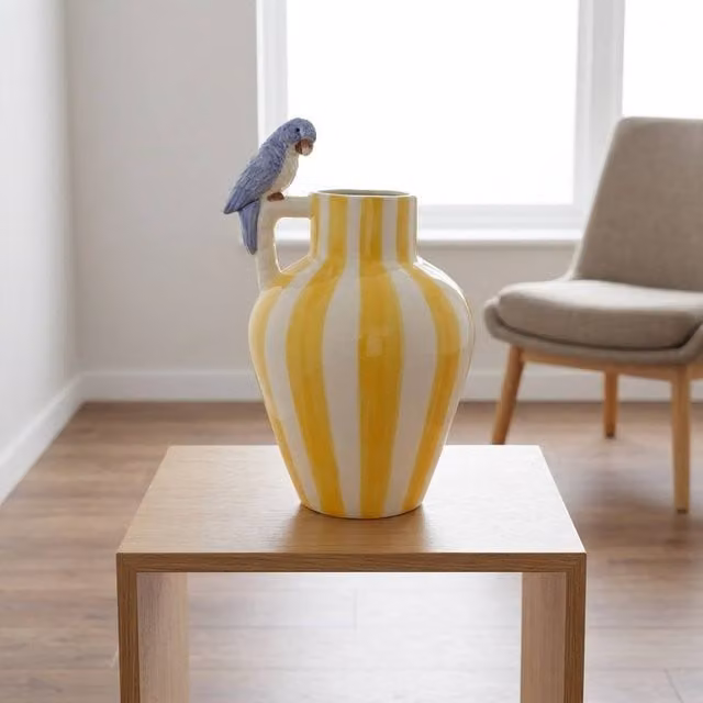 Garden Greatness Multicolour Striped 3D Parrot Decorative Ceramic Tabletop Display Vase