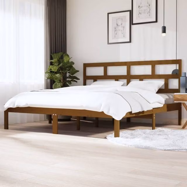 Berkfield Home Solid Wood Pine Bed Frame in Brown, W/D/H: 200 x 200 cm – 1