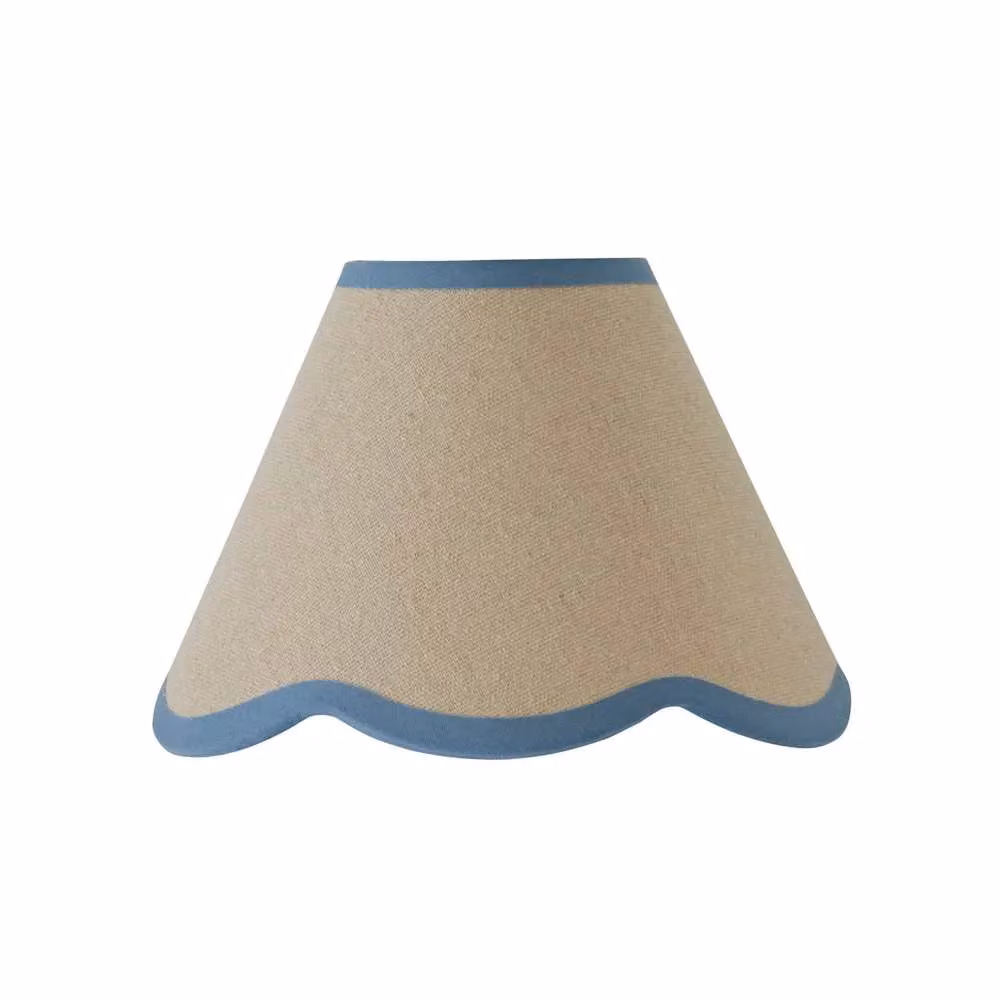 ValueLights Florie Natural Linen Tapered Scalloped Mini Lamp Shade with Pastel Trim in Baby Blue – 2