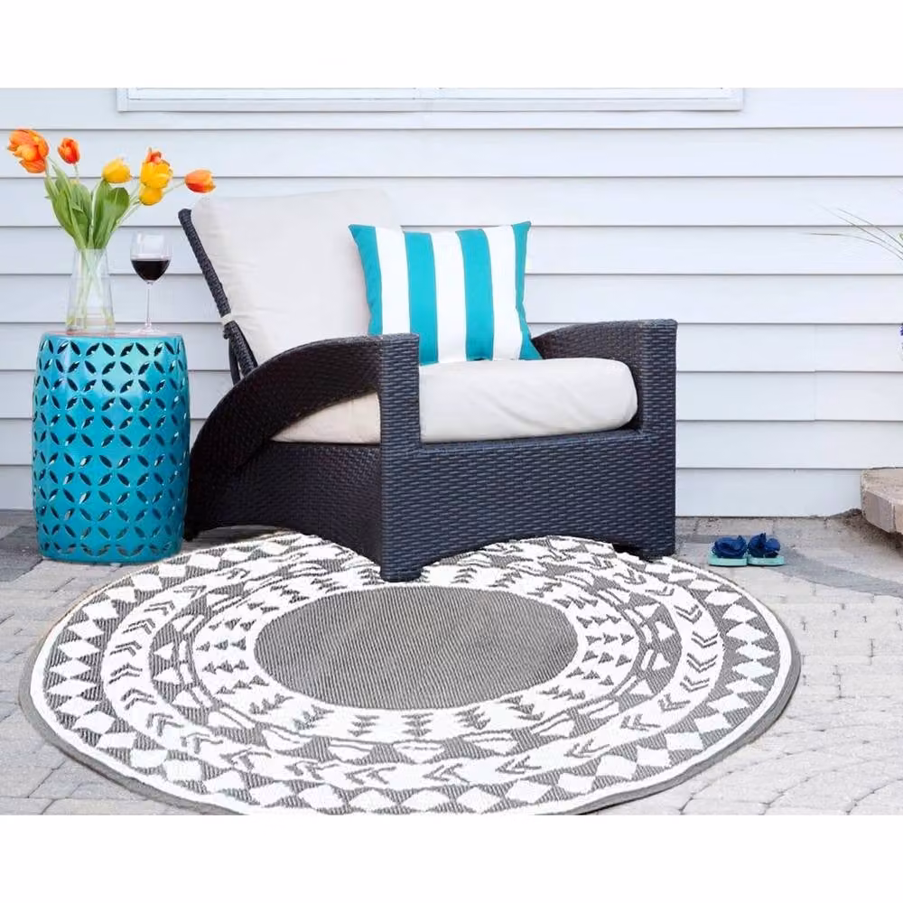 PAWNORA Geometric Semicircular Half Moon Rug in Grey and White, W: 67 cm x D: 127 cm – 4