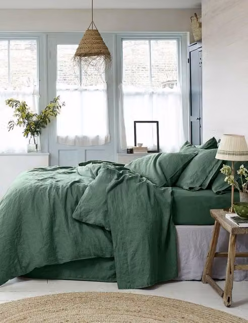 Piglet In Bed Breathable Linen and Cotton Duvet Cover in Light Green