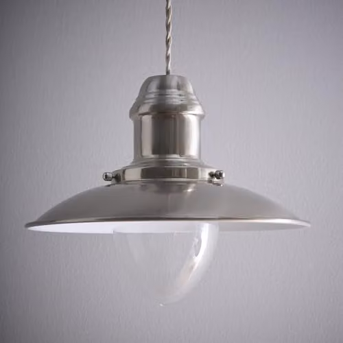 K LIVING Chester Industrial Style Ceiling Pendant Light in Silver and Brass with Transparent Glass Shade