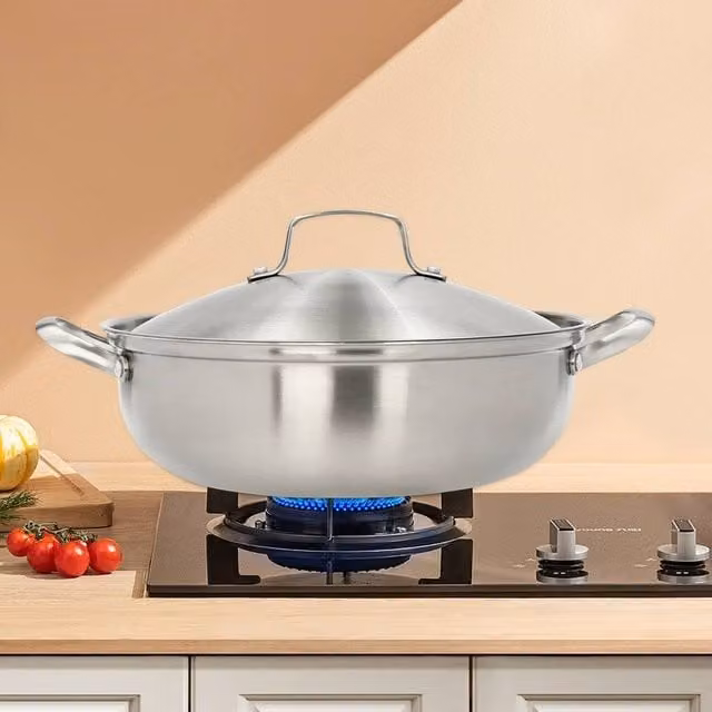 FLAVORA 304 Stainless Steel Wok with Glass Lid, Silver, W/D/H: 100 x 60 x 60 cm – 1