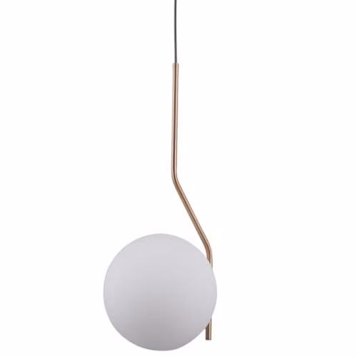 Italux Carimi Modern Suspended Pendant Light in Gold Brass with White Glass Shade, E27