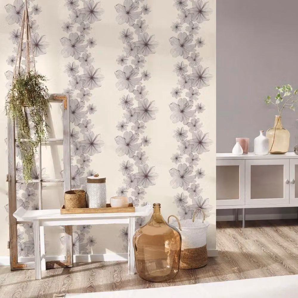 A.S. Création Botanical Floral Stripe Textured Wallpaper in Grey – 2