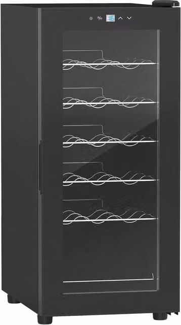 Rolipo 18 Bottle Freestanding Compressor Wine Fridge with Glass Door and LED Interior Light, 50L, Black