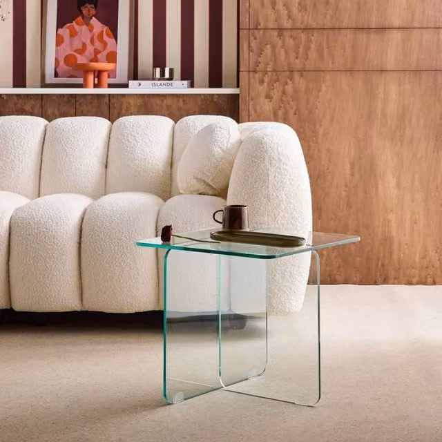 sweeek Square Tempered Glass Coffee Table in Clear Blue, W/D/H: 50 x 50 x 46 cm – 1