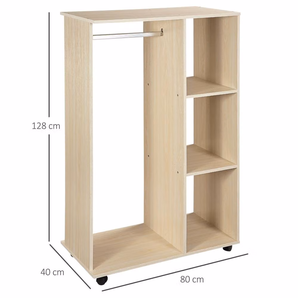KORVIXA Light Maple Open Wardrobe on Wheels in Light Oak, Beige, W: 100 cm, H: 128 cm – 2