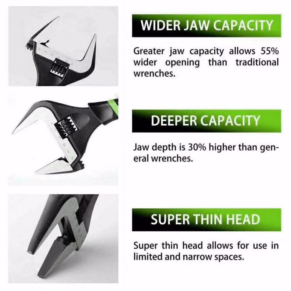 SPETLEK 10 inch Adjustable Extra Wide Jaw Wrench Spanner, Green, W/D/H: 1000 x 400 x 0 cm – 3