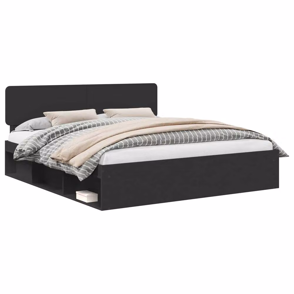 Berkfield Home Modern Bed Frame with Headboard in Black Solid Pine Wood, W/D/H: 180 x 200 cm – 2