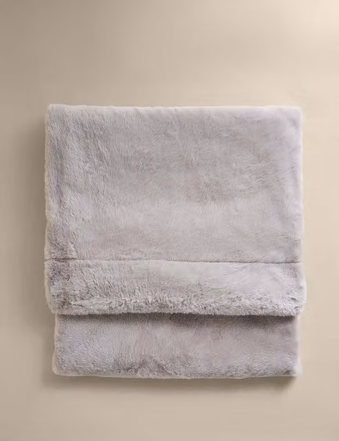M&S Supersoft Fluffy Faux Fur Large Throw in Grey
