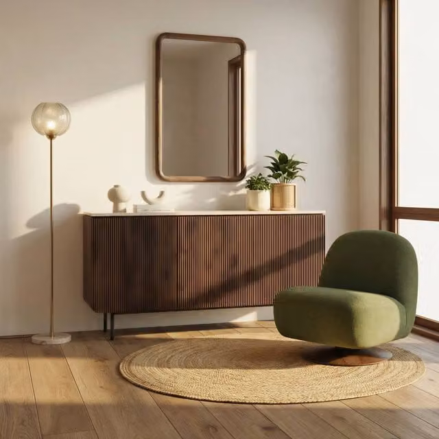 FurnitureboxUK Penrose Large 3 Door Sideboard in Walnut and Cream Marble Effect