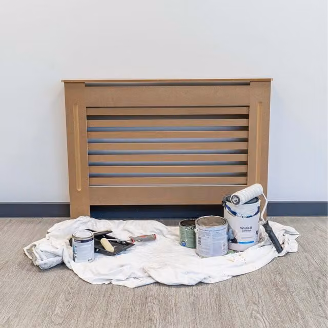 Jack Stonehouse Modern Striped Horizontal Line Radiator Cover, Brown, W: 112 cm