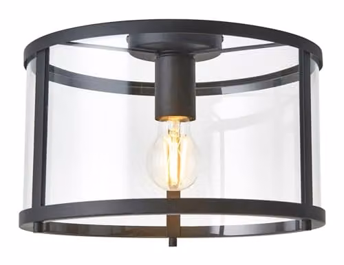 Netlighting Hopton Decorative Flush Ceiling Lamp in Matt Black and Clear Glass – 1