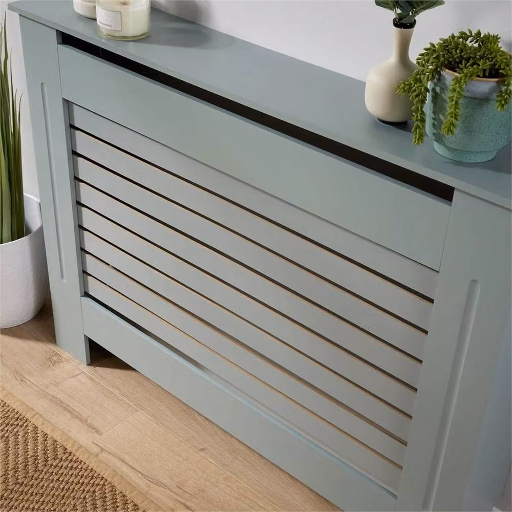Nordara Medium Grey MDF Radiator Cover with Slatted Design and Wall Storage Cabinet, W: 100 cm, H: 100 cm – 3