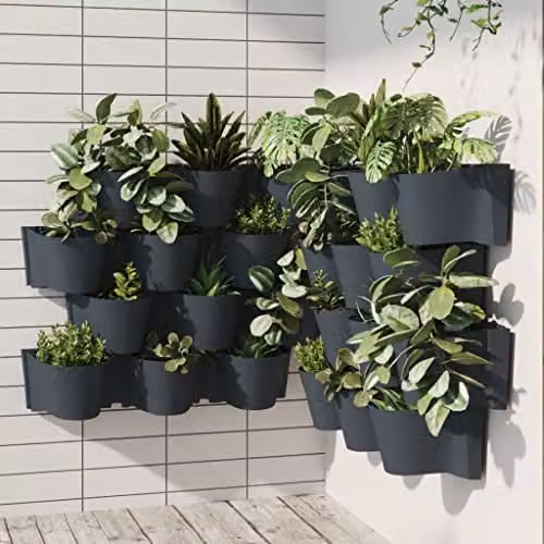vidaXL 12-Piece Vertical Garden Planter Set in Anthracite Polypropylene with Hanging Baskets – 5