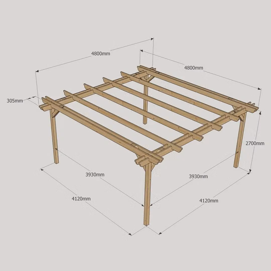 Rutland County Garden Furniture Ltd Double Garden Pergola in Brown and Green Wood, W: 480 cm, D: 480 cm, H: 270 cm – 4