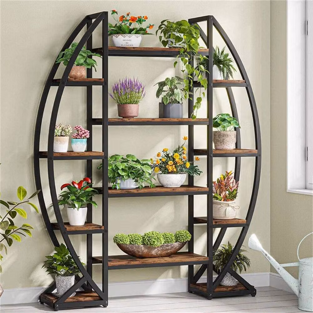 Nordara 8 Tier Large Curved Oval Plant Stand Staggered Flower Rack in Black – 5
