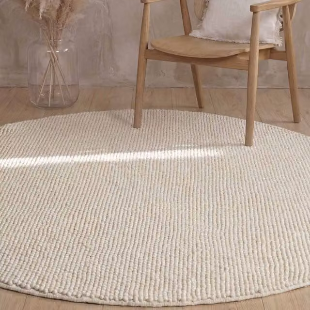 Richmond Diana Round Woven Woolen Rug in Natural White and Beige