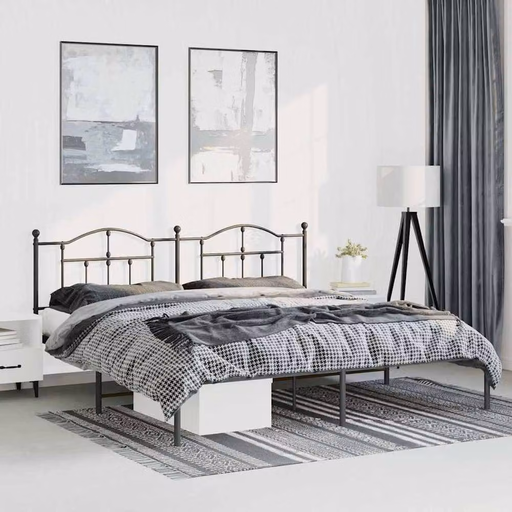 Berkfield Home Metal Bed Frame with Headboard in Black W/D/H: 193 x 203 cm – 2