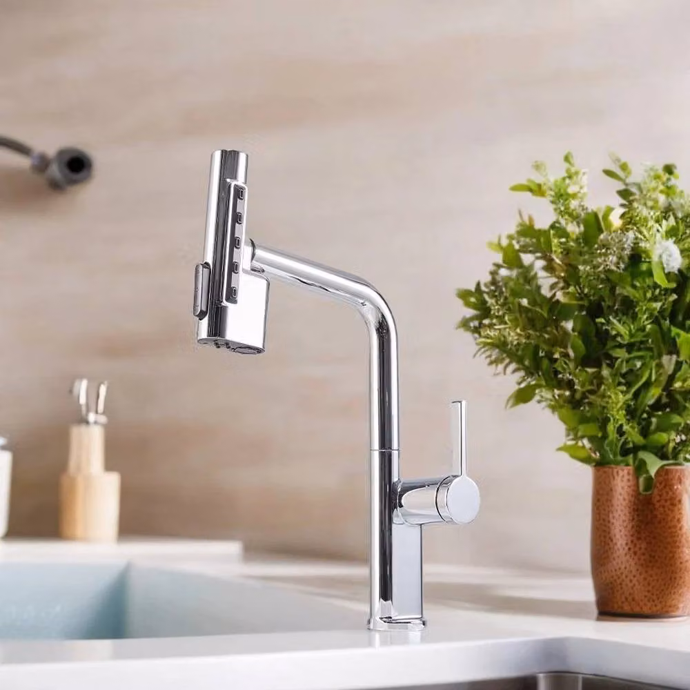 KORVIXA Modern Mono Single Lever Pull Out Kitchen Mixer Tap in Silver Chrome – 2
