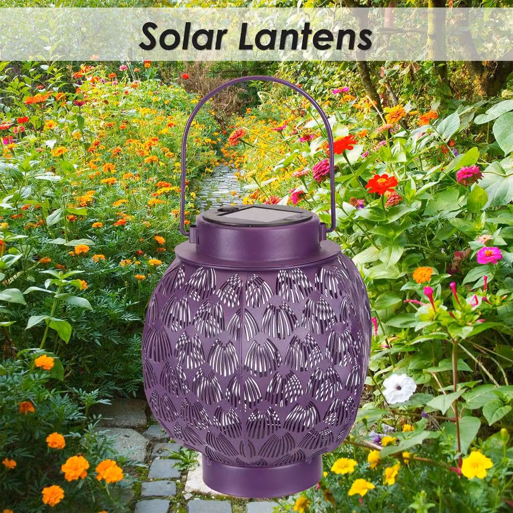 VFM e-Store Solar LED Garden Lantern in Purple, Metal, H 18 cm x W 15 cm – 3