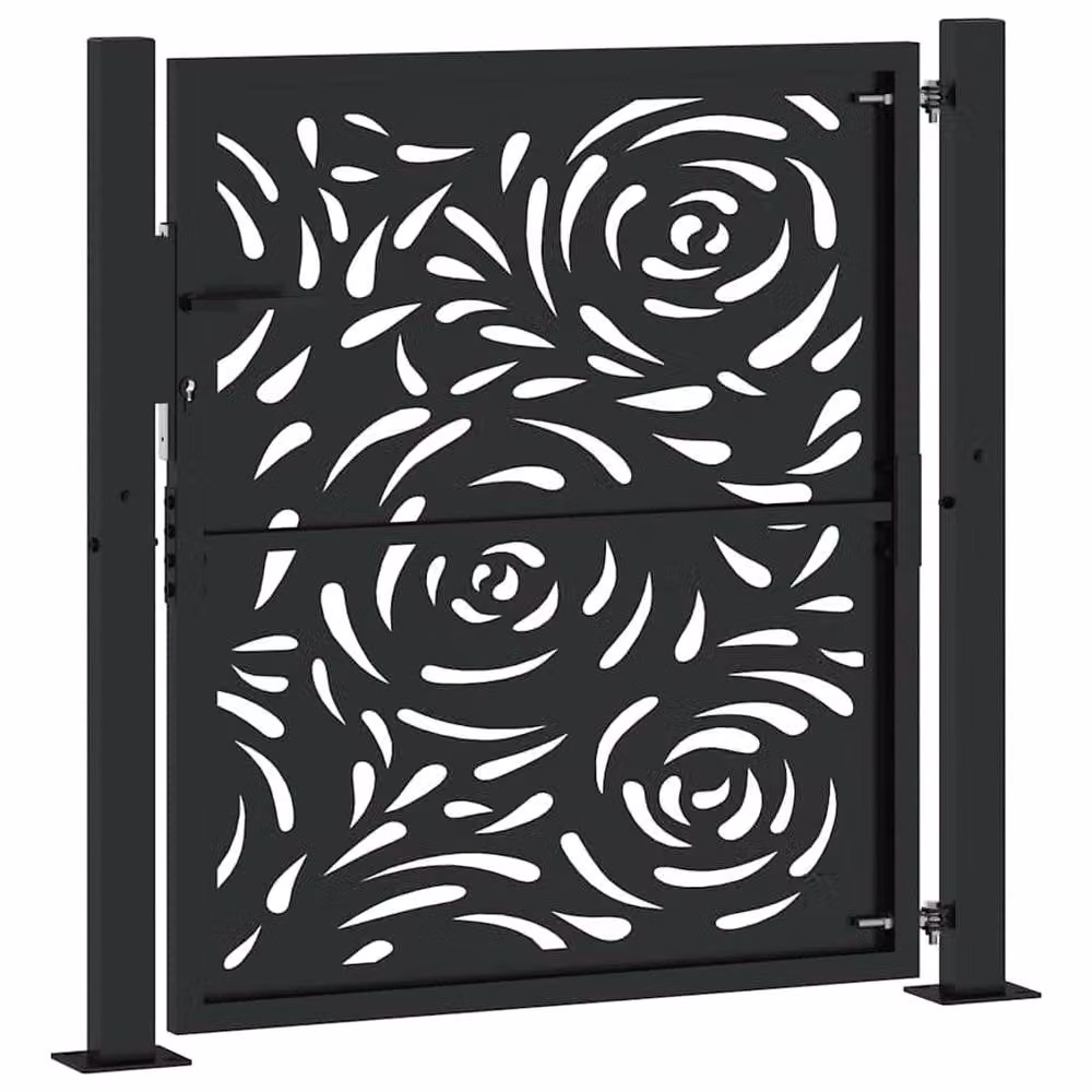 Berkfield Home Black Steel Garden Gate with Flame Design W: 105 cm, H: 106 cm – 4