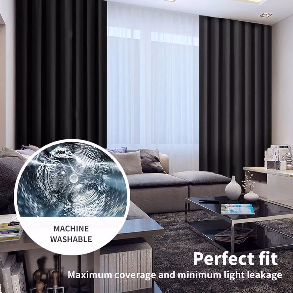 VOGREX Black Thermal Blockout Eyelet Curtains, W: 167 cm, H: 183 cm – 6
