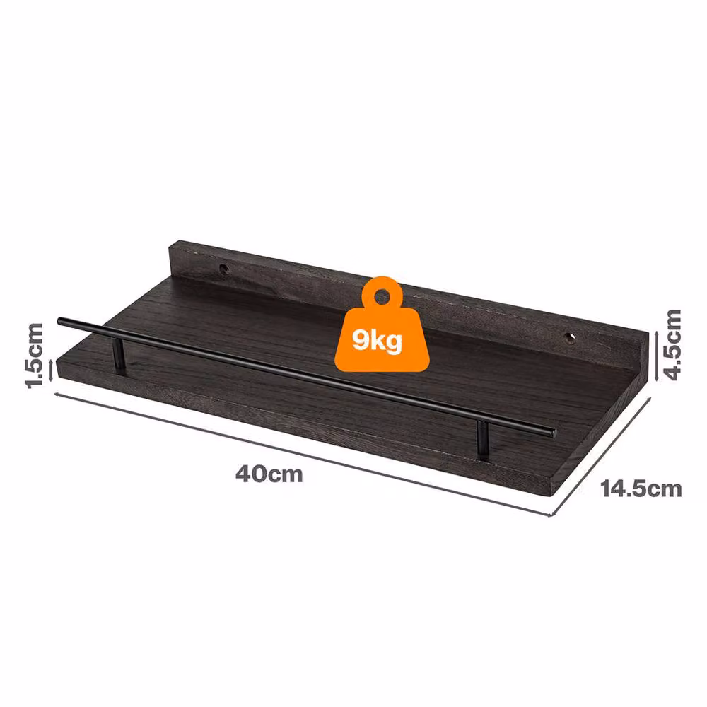 Levede Set of 3 Black Matt Wooden Floating Wall Mounted Shelves – 4
