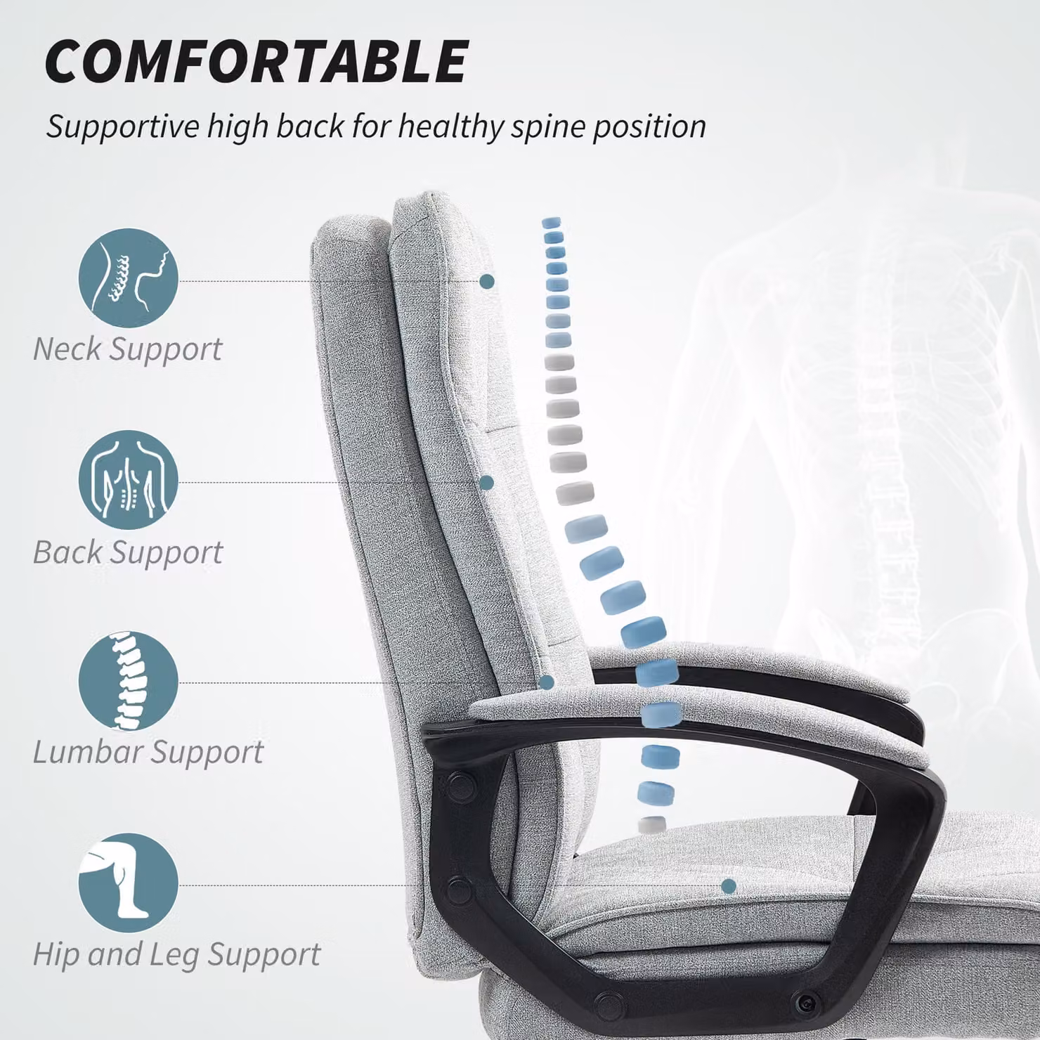 HOMCOM Modern Grey Fabric Swivel Task Chair for Adults with Castors – 4