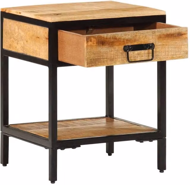 Berkfield Home Industrial Bedside Cabinet in Brown Solid Mango Wood and Metal, W/D/H: 40 x 35 x 50 cm