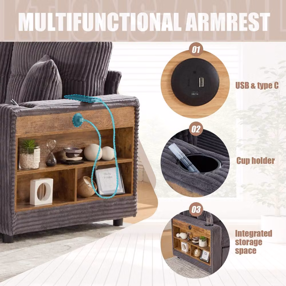 BTM Cord Sleeper Sofa in Dark Grey with LED Lighting, USB Charging and Storage – 5