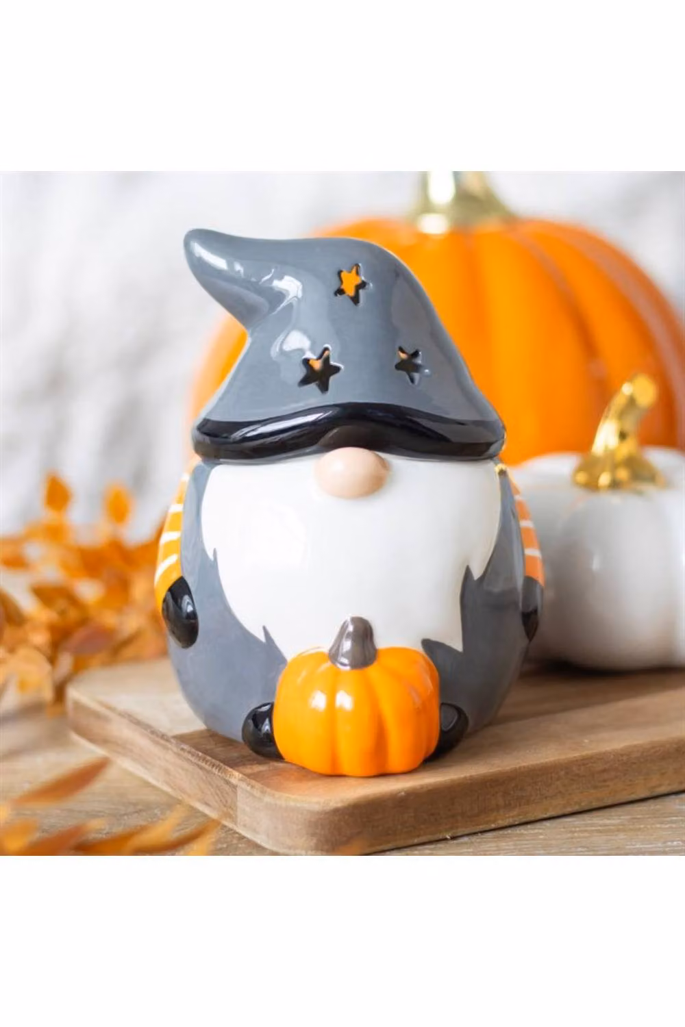 KDMD Halloween Gonk Ceramic Oil Burner with Pumpkin and Star Design in Grey and Orange – 3