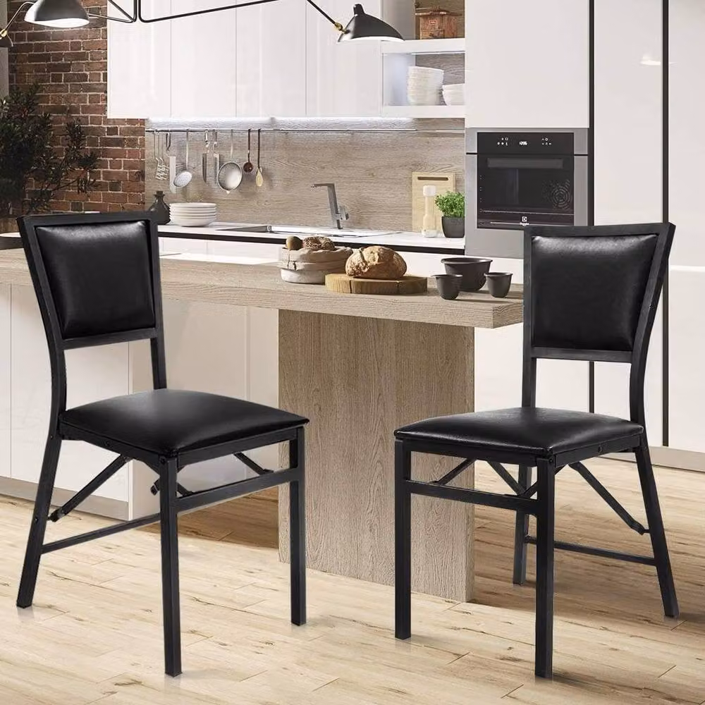 Costway Set of 2 Black Padded Folding Counter Height Dining Chairs with Metal Frame and Synthetic Leather Upholstery – 5