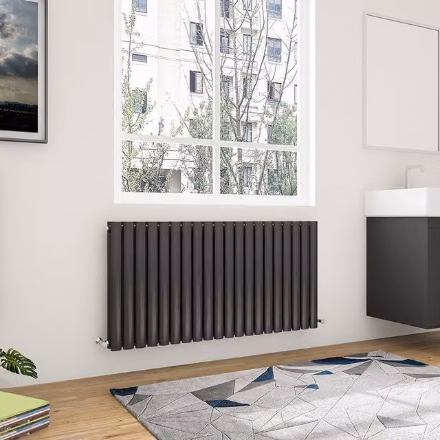AicaBathroom Horizontal Oval Column Radiator in Black, W: 118 cm, H: 60 cm