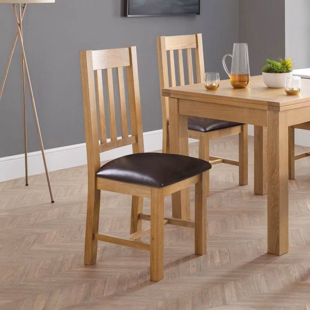 Cheshire Everleigh Premium Dining Chairs Set of 2 in Light Oak and Brown Synthetic Leather – 3