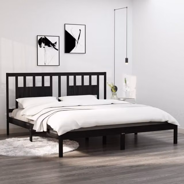 Berkfield Home Black Solid Wood Pine Bed Frame W/D/H: 200 x 200 cm