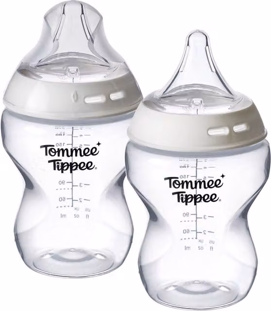 Tommee Tippee Natural Start Wide Neck Baby Bottle, 260ml, Transparent, BPA Free with Anti-Colic Valve