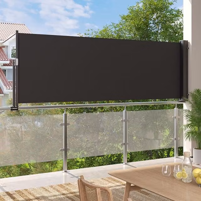 Livingandhome Grey Retractable Outdoor Side Awning Sunshade Blind with Aluminium Roller and Polyester Fabric, Width: 100 cm