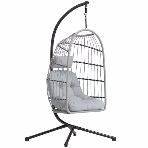 Outsunny Modern Hanging Egg Lounge Chair with Stand and Cushions, Grey