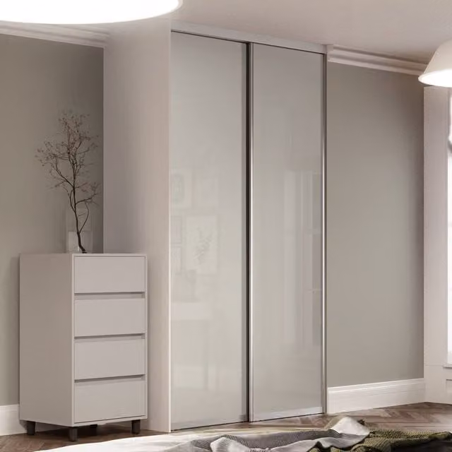 Spacepro Contour Sliding Wardrobe Door Kit with Silver Frame and Arctic White Glossy Glass, 2 Pack