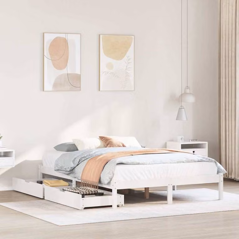 Berkfield Home White Solid Pine Bed Frame W/D/H: 140 x 200 cm