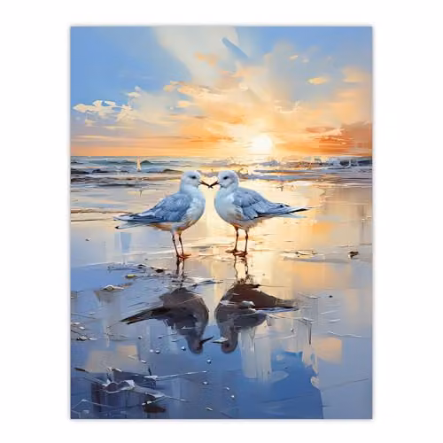 Artery8 Seagull Bird Couple Beach Sunset Coastal Landscape Unframed Paper Poster Wall Art Print