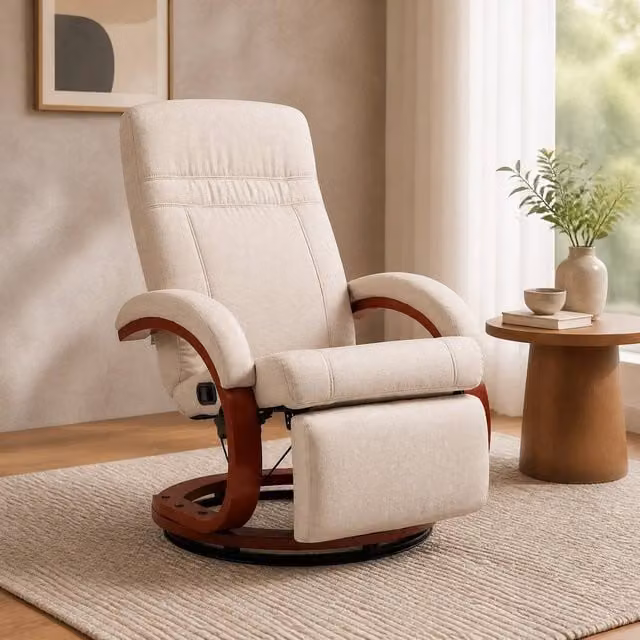 STILVORA Beige Fabric Recliner Armchair with Ottoman and Swivel Function
